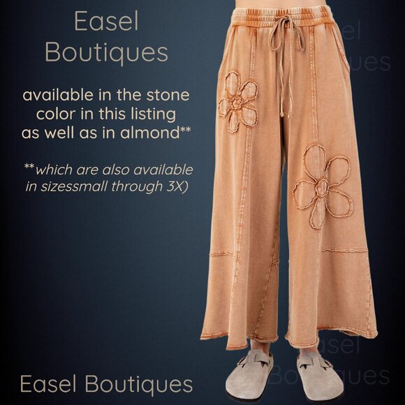 EASEL “Flower Path” Mineral Washed Pants Wide Leg Cozy Relax Fit Raw Seams, Hems - Picture 14 of 14